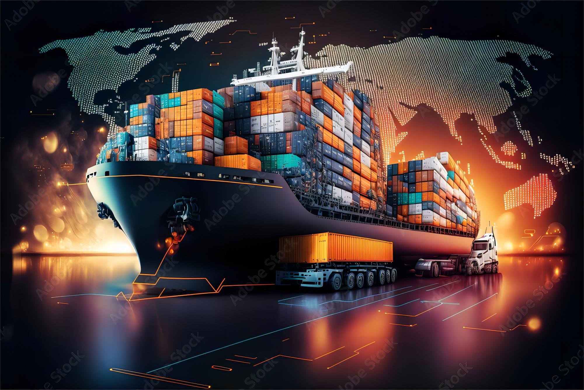 Global shipping routes highlighted on a world map