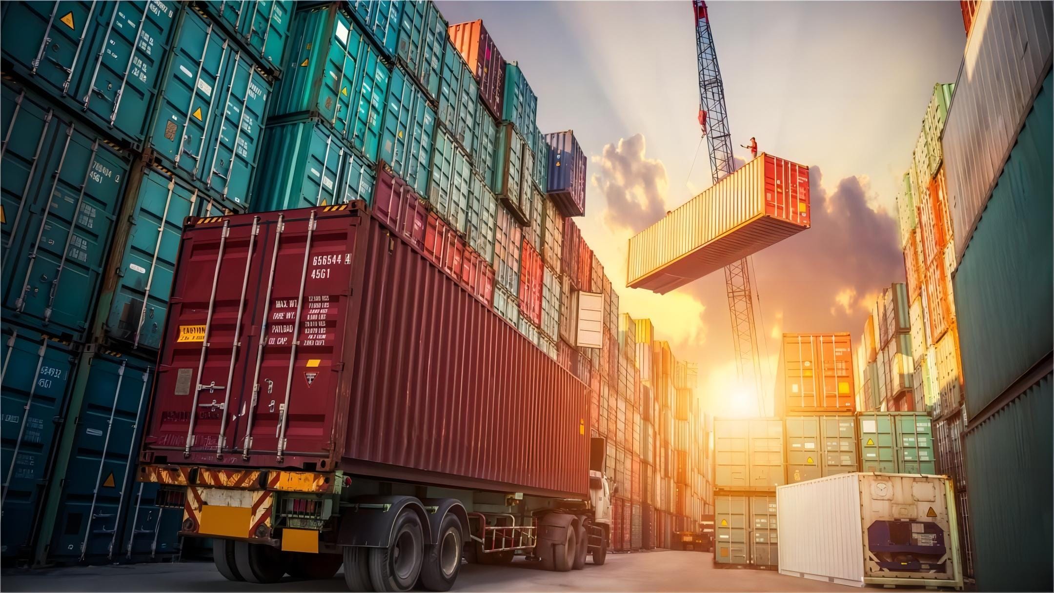 Container ship at a Chinese port preparing for UK delivery
