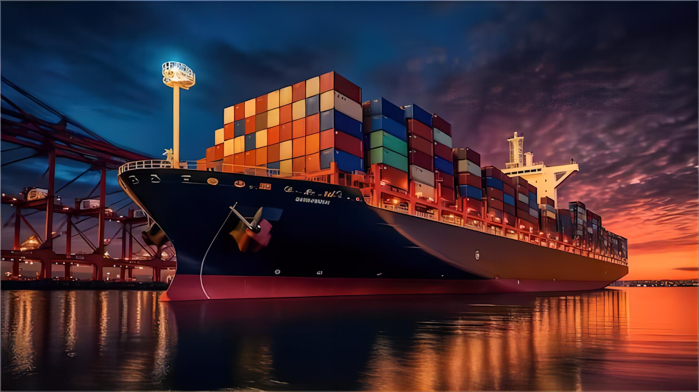 Cargo ship at a major Chinese port loading containers
