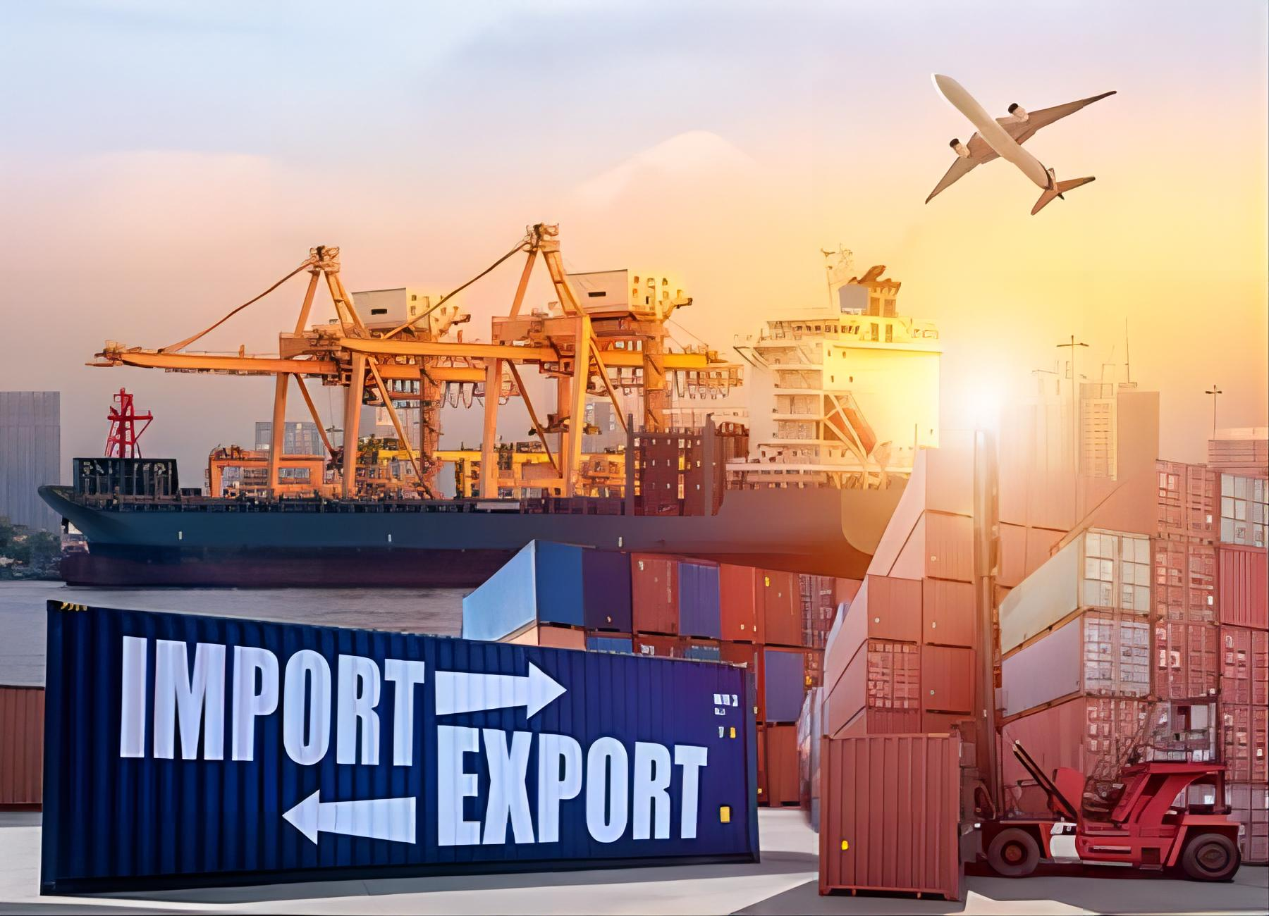 Container ship at Singapore port transshipping goods from China to USA